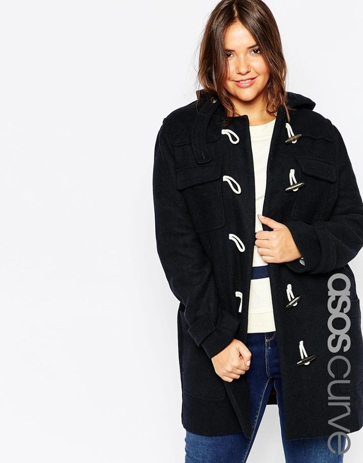 Asos Curve Classic Duffle Coat - Navy $88.00