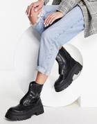 Pull & Bear Flat Boot With Zip Front In Black