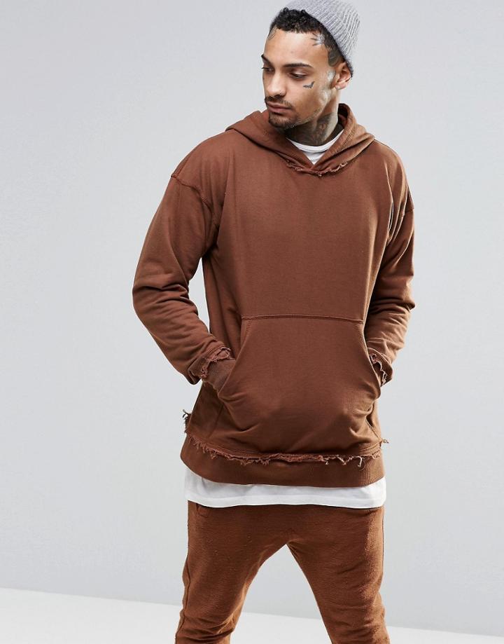 Other Uk Oversized Hoodie With Raw Edges - Rust