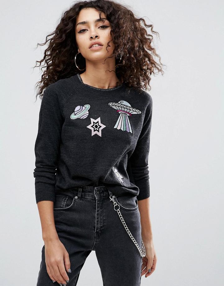 Asos Sweater With Cosmic Badges - Gray