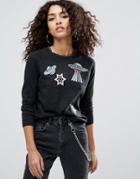 Asos Sweater With Cosmic Badges - Gray