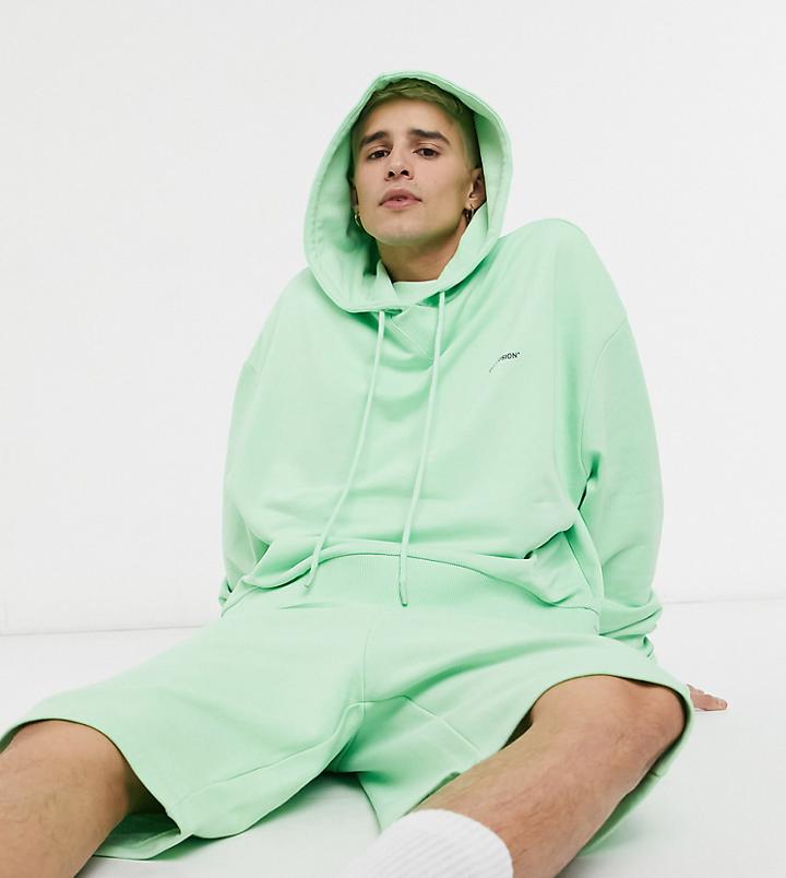 Collusion Oversized Cropped Hoodie In Green - Part Of A Set