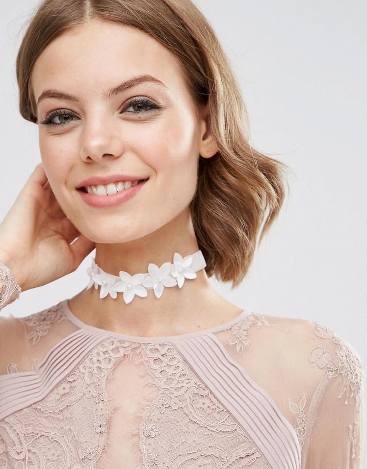 Asos Occasion Flower Choker Necklace - Cream