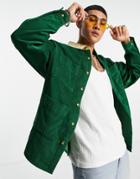 Asos Design Cord Overshirt In Green With Contrast Collar