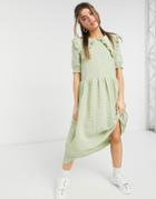 Monki Ofelia Midi Dress With Collar Detail In Green