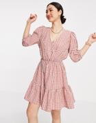Mango Gingham Wrap Dress In Red