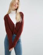 Asos Cropped Cardigan With V Neck - Red