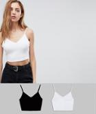 Asos Crop Cami In Rib With V-front And Back 2 Pack - Multi