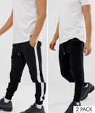 Asos Design Super Skinny Joggers 2 Pack Black / Black And White Side Stripe - Black
