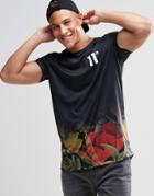 11 Degrees T-shirt With Floral Sublimation Print - Black