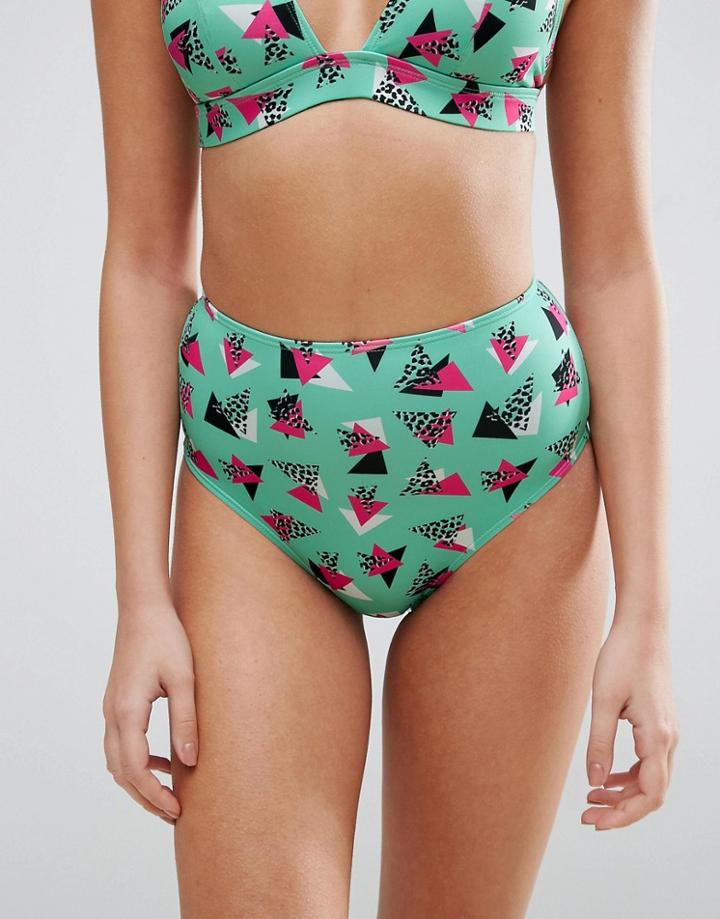 Asos Mix And Match High Waist Bikini Bottom In 80's Print - Multi