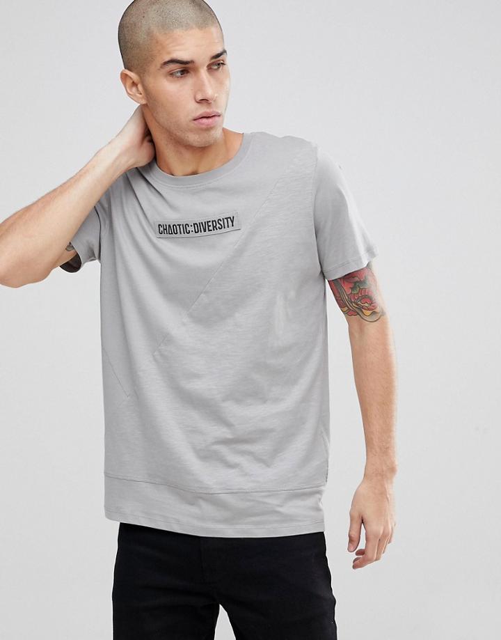 Jack & Jones Core Graphic T-shirt With Drop Curved Hem - Gray