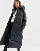 Asos Design Extreme Collar Longline Puffer Coat In Black