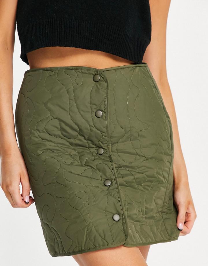 Vero Moda Quilted Squiggle Skirt With Popper Front In Khaki - Part Of A Set-green