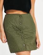 Vero Moda Quilted Squiggle Skirt With Popper Front In Khaki - Part Of A Set-green