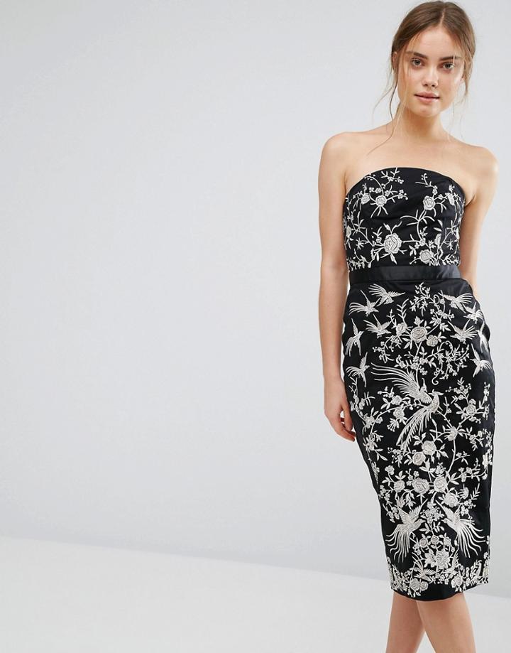 Oasis Osaka Embroidered Bandeau Dress - Black