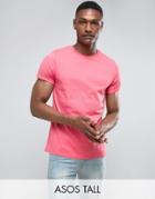 Asos Tall T-shirt With Roll Sleeve In Pink - Pink