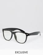 Reclaimed Vintage Glasses With Clear Lens - Black