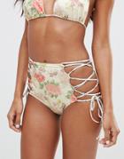 Hot As Hell Floral High Waist Over Bikini Bottom - Eggshell