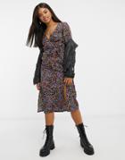 Influence Wrap-front Midi Dress With Slit In Floral Print-multi
