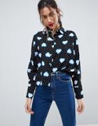 Asos Crop Shirt In Spot Heart Print - Multi