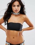 Asos Fuller Bust Exclusive Jewel Embellished Choker Bikini Top - Black