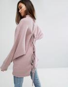 Prettylittlething Oversized Knitted Bow Back Sweater - Purple