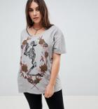 Religion Plus Drapey T-shirt With Grunge Graphic - Gray