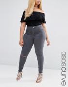 Asos Curve Rivington Jeggings In Ice Gray With Knee Rips - Ice Gray