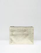 Asos Leather Metallic Zip Top Clutch Bag - Gold