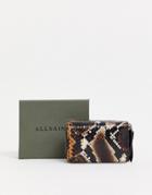 Allsaints Miki Snake Print Small Zip Around Ladies' Wallet-brown