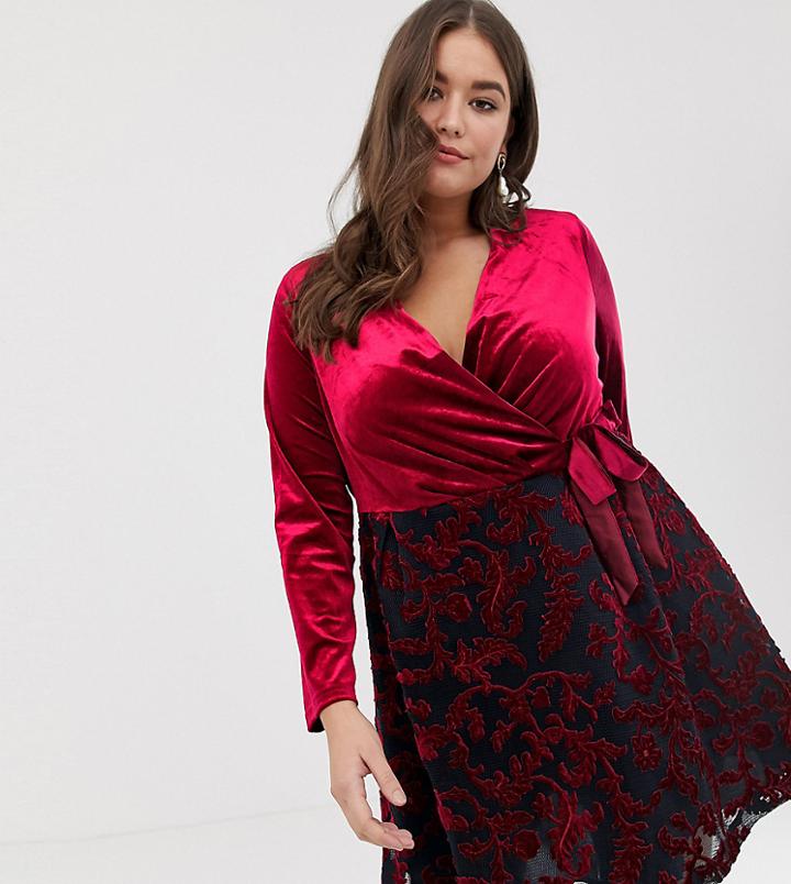 Lovedrobe Velvet Faux Wrap Dress - Red