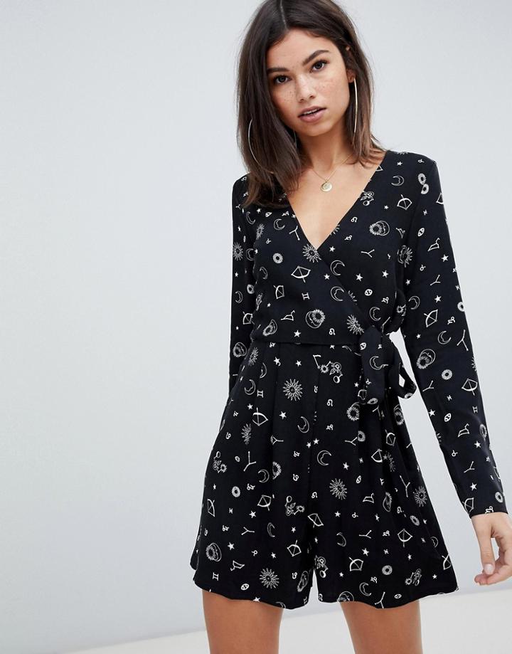 Asos Design Astrology Print Tea Romper-multi