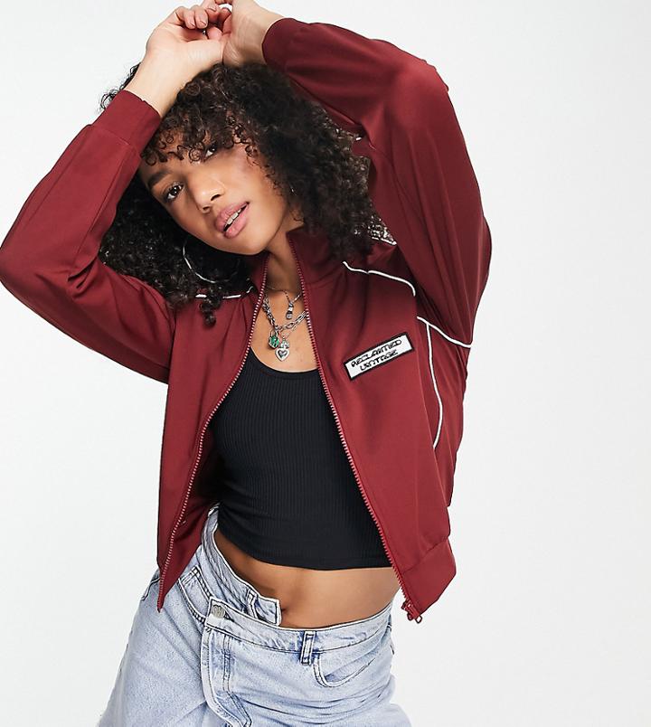 Reclaimed Vintage Inspired Shrunken Track Jacket In Burgundy