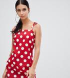 Boohoo Tie Strap Cami Mini Dress In Polka Dot - Red
