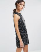 Daisy Street Shift Dress In Sequins - Black