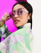Asos Design Circular Design Beveled 70s Hexagon Sunglasses In Lilac-purple