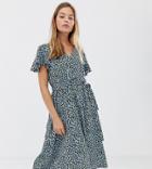 Only Petite Bright Leopard Button Through Midi Dress With Angel Sleeve - Multi