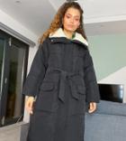 Asos Design Petite Sherpa Collared Belted Puffer Jacket-black