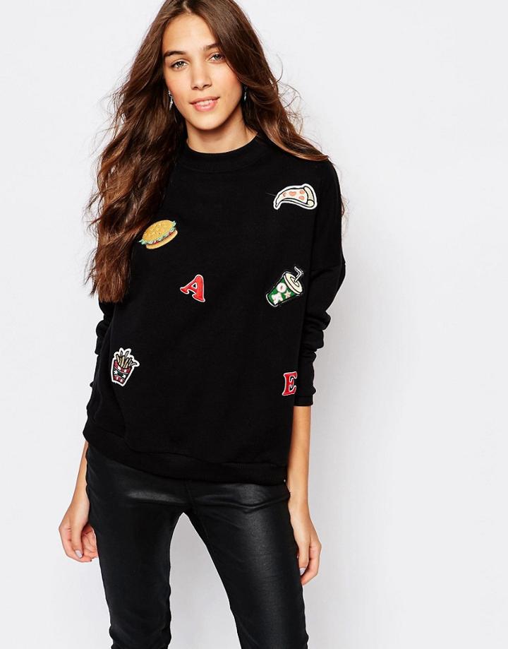 Pull & Bear Burger Fries Sweatshirt - Black