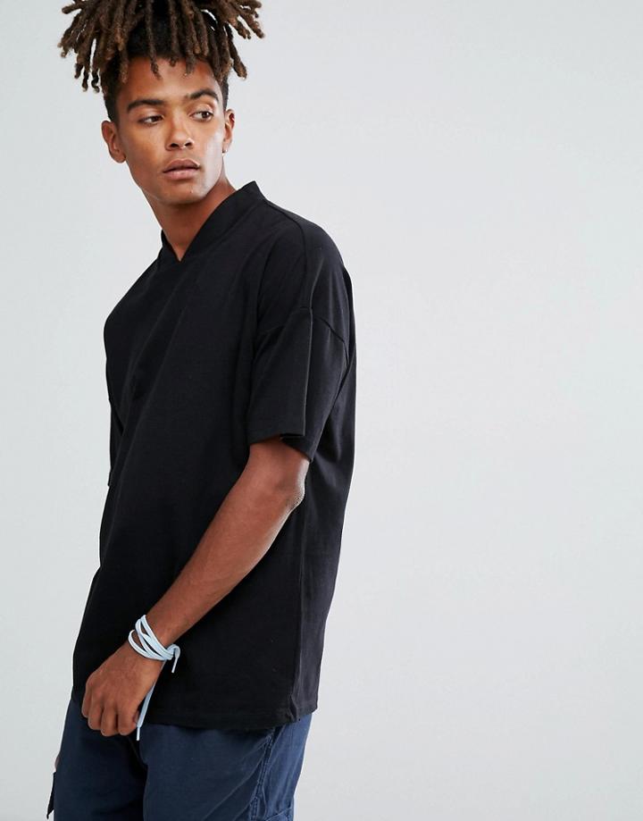 Asos Oversized T-shirt With V-neck In Black - Black
