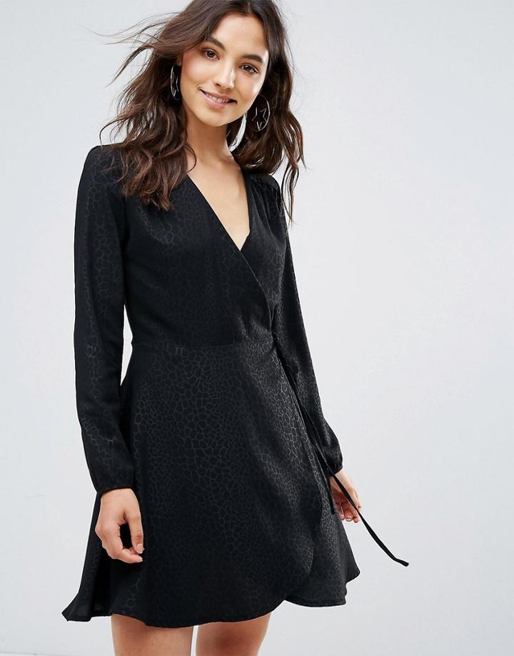 Liquorish Animal Wrap Dress - Black