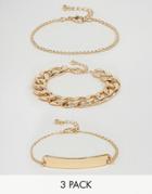 Asos Pack Of 3 Sleek Mixed Chain Bracelets - Gold