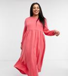 Urban Threads Curve Long Sweater Smock Dress In Coral-orange