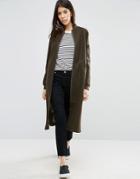 Asos Coat In Wool Mix With Bomber Detail - Green