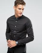 Asos Skinny Shirt In Charcoal With Grandad Collar - Gray