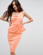 Asos One Shoulder Fold Pephem Scuba Midi Dress - Pink