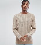Farah Ludwig Twisted Yarn Cable Knit Sweater In Oatmeal - Gray