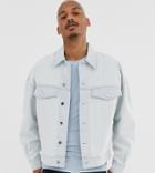 Noak Oversized Denim Jacket In Blue With White Stitching - White
