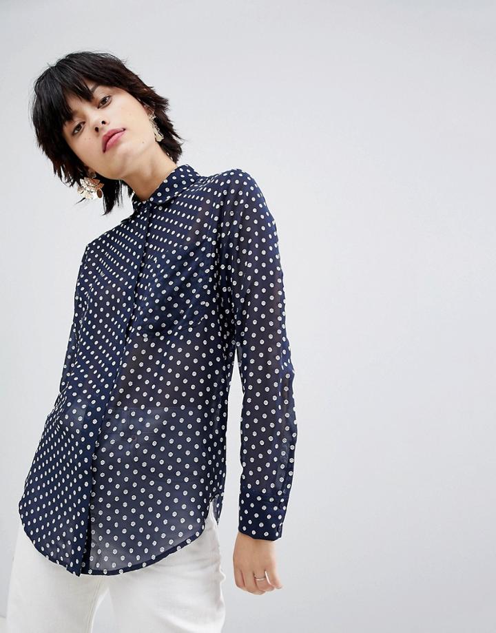 Warehouse Textured Spot Shirt - Navy